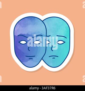 Deep fake icon two face masks with different moods color sticker Stock Vector
