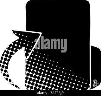 Upload folder black hand drawn icon in halftone texture style Stock Vector