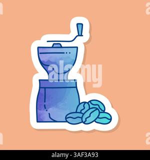 Coffee grinder tool color sticker Stock Vector