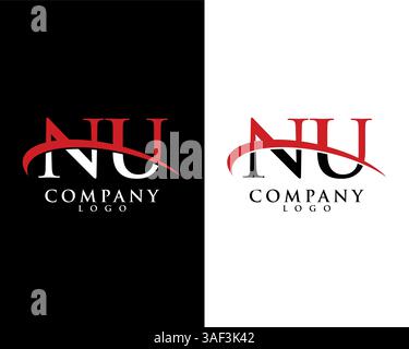 NU, UN initial letter company logo swoosh design vector Stock Vector