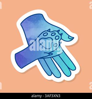 Animal care icon Dog paw and human palm color sticker Stock Vector