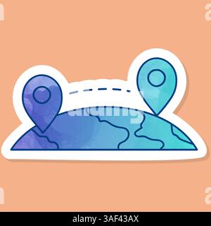 color sticker map pin route Stock Vector