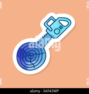 Chain saw cutting wood log color sticker Stock Vector