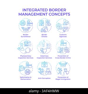 Integrated border management blue gradient concept icons Stock Vector
