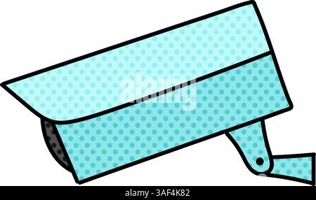 outdoor cctv camera halftone hand drawn color vector illustration Stock Vector
