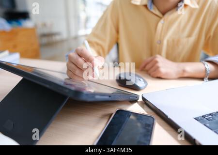 Student studying online and preparing for exams Stock Photo