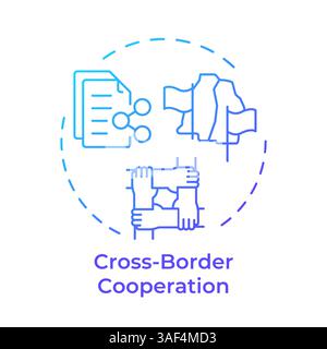 Cross border cooperation blue gradient concept icon Stock Vector