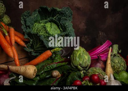 View of cabbage and fresh vegetables Stock Photo