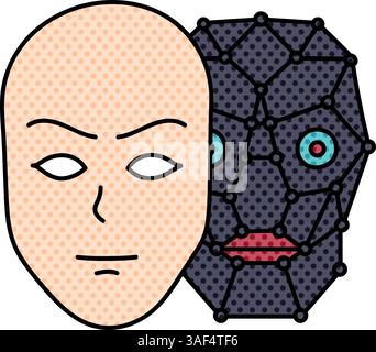 deep fake face swap hand drawn color vector illustration Stock Vector