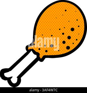 Hand drawn chicken drum stick halftone color vector illustration Stock Vector
