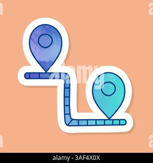 color sticker map pin route Stock Vector