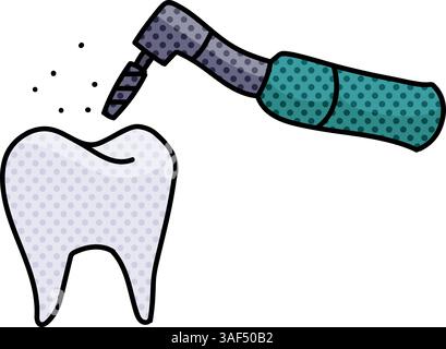 dentist tooth drill halftone hand drawn color vector illustration Stock Vector