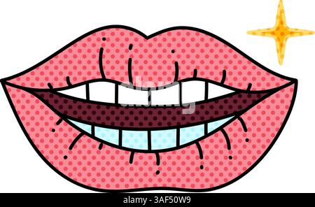 smiling mouth and teeth halftone hand drawn color vector illustration Stock Vector