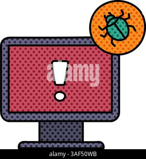 computer bug halftone hand drawn color vector illustration Stock Vector