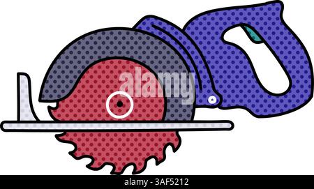 electric circular saw halftone hand drawn color vector illustration Stock Vector