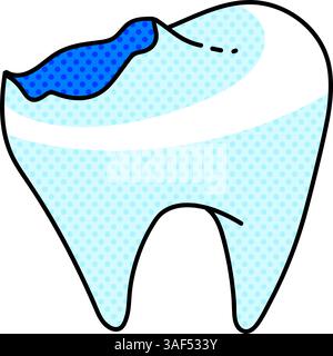 unhealthy tooth halftone hand drawn color vector illustration Stock Vector