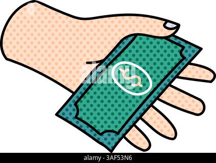 hand holding money halftone hand drawn color vector illustration Stock Vector
