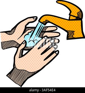 Hand wash drawing halftone color vector illustration Stock Vector