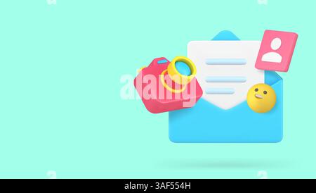 Media data image letter send message content management banner copy space vector illustration. Multimedia database file envelope portfolio presentatio Stock Vector