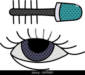 cosmetic make up eyelash halftone hand drawn color vector illustration Stock Vector