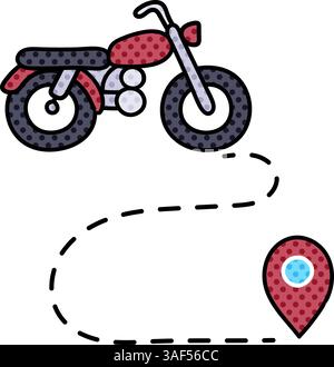 map motorcycle route halftone hand drawn color vector illustration Stock Vector