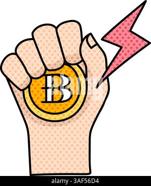 hand holding coin halftone hand drawn color vector illustration Stock Vector