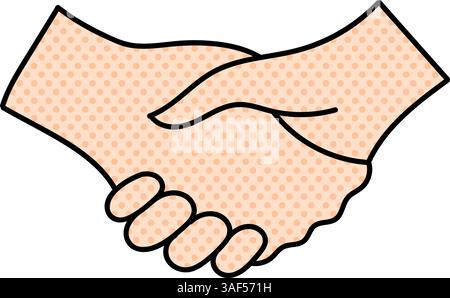 hand shake and cross sign halftone hand drawn color vector illustration Stock Vector