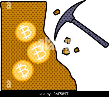 bitcoin cryptocurrency mining concept halftone hand drawn color vector illustration Stock Vector