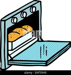 Bread baked in oven. Hand drawn halftone color vector illustration. Stock Vector