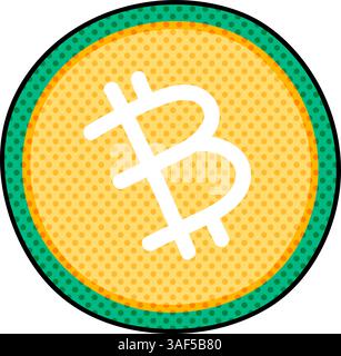 bitcoin cryptocurerency halftone hand drawn color vector illustration Stock Vector