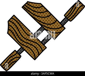 wooden wood clamp halftone hand drawn color vector illustration Stock Vector