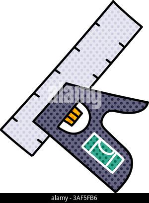 woodworking tool adjustable measure ruler halftone hand drawn color vector illustration Stock Vector