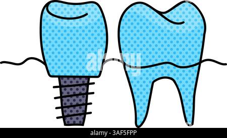 denture false teeth halftone hand drawn color vector illustration Stock Vector