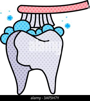 tooth brush halftone hand drawn color vector illustration Stock Vector