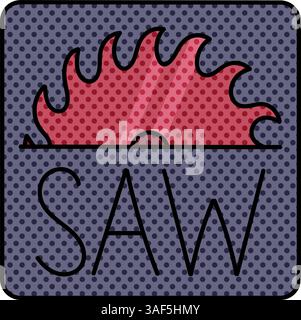 woodworking table saw halftone hand drawn color vector illustration Stock Vector
