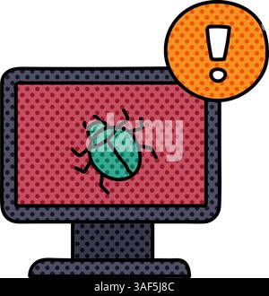 computer bug halftone hand drawn color vector illustration Stock Vector