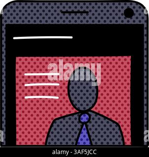 news in mobile phone halftone hand drawn color vector illustration Stock Vector