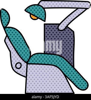 dentist work chair halftone hand drawn color vector illustration Stock Vector