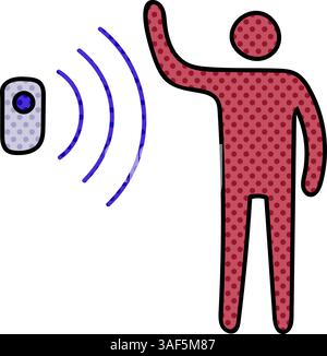 motion sensor halftone hand drawn color vector illustration Stock Vector