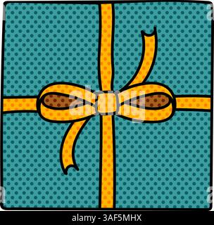 gift wrapping ribbon halftone hand drawn color vector illustration Stock Vector