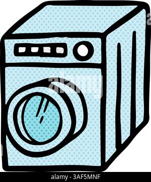 Washing machine hand drawn halftone color vector illustration Stock Vector