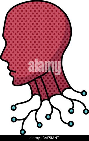robot halftone hand drawn color vector illustration Stock Vector
