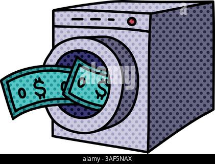 money laundry halftone hand drawn color vector illustration Stock Vector