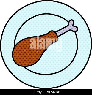 chicken drum halftone hand drawn color vector illustration Stock Vector