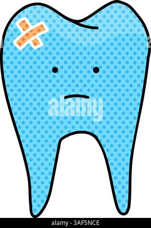 tooth with bandage halftone hand drawn color vector illustration Stock Vector