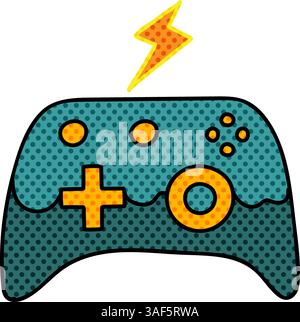 game controller halftone hand drawn color vector illustration Stock Vector