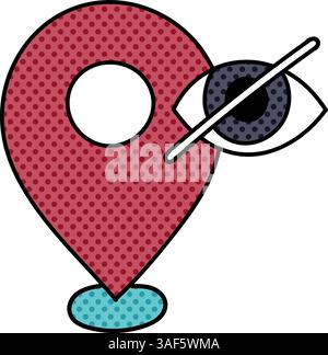 map pin restricted area halftone hand drawn color vector illustration Stock Vector