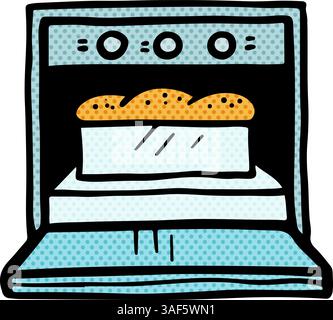 Bread baked in oven. Hand drawn halftone color vector illustration. Stock Vector