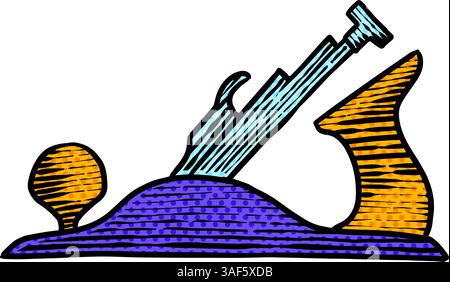 Woodworking plane hand drawn illustration halftone color vector illustration Stock Vector