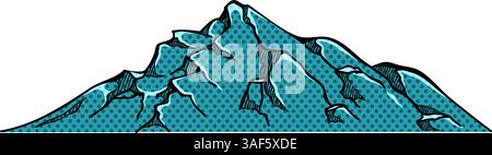 Mountain hand drawn halftone color vector illustration Stock Vector